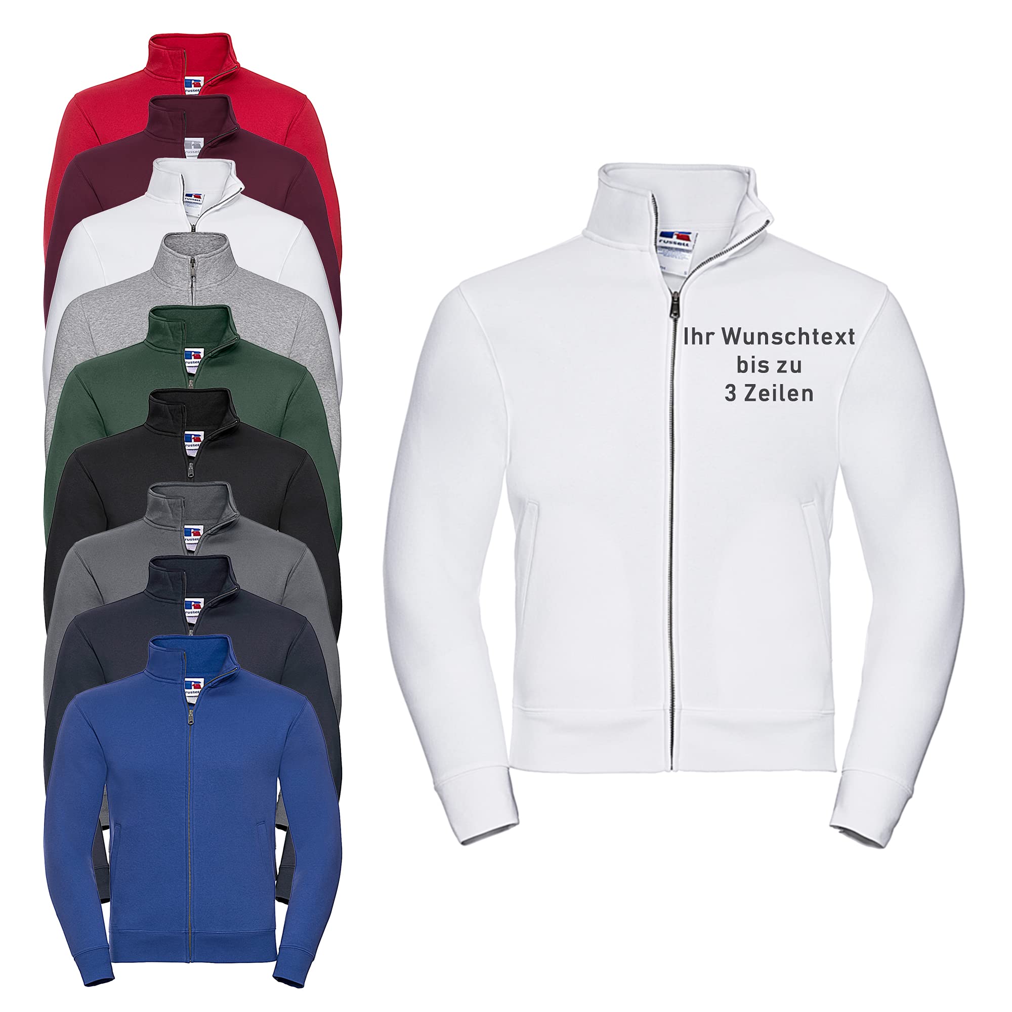 Generisch Personalisierte Herren Sweatjacke mit Wunschtext – Bestickte Jacke mit Namen oder Logo – Individuelle Zipjacke mit Stehkragen – Arbeitsjacke & Freizeitjacke in 9 Farben (XS–3XL)