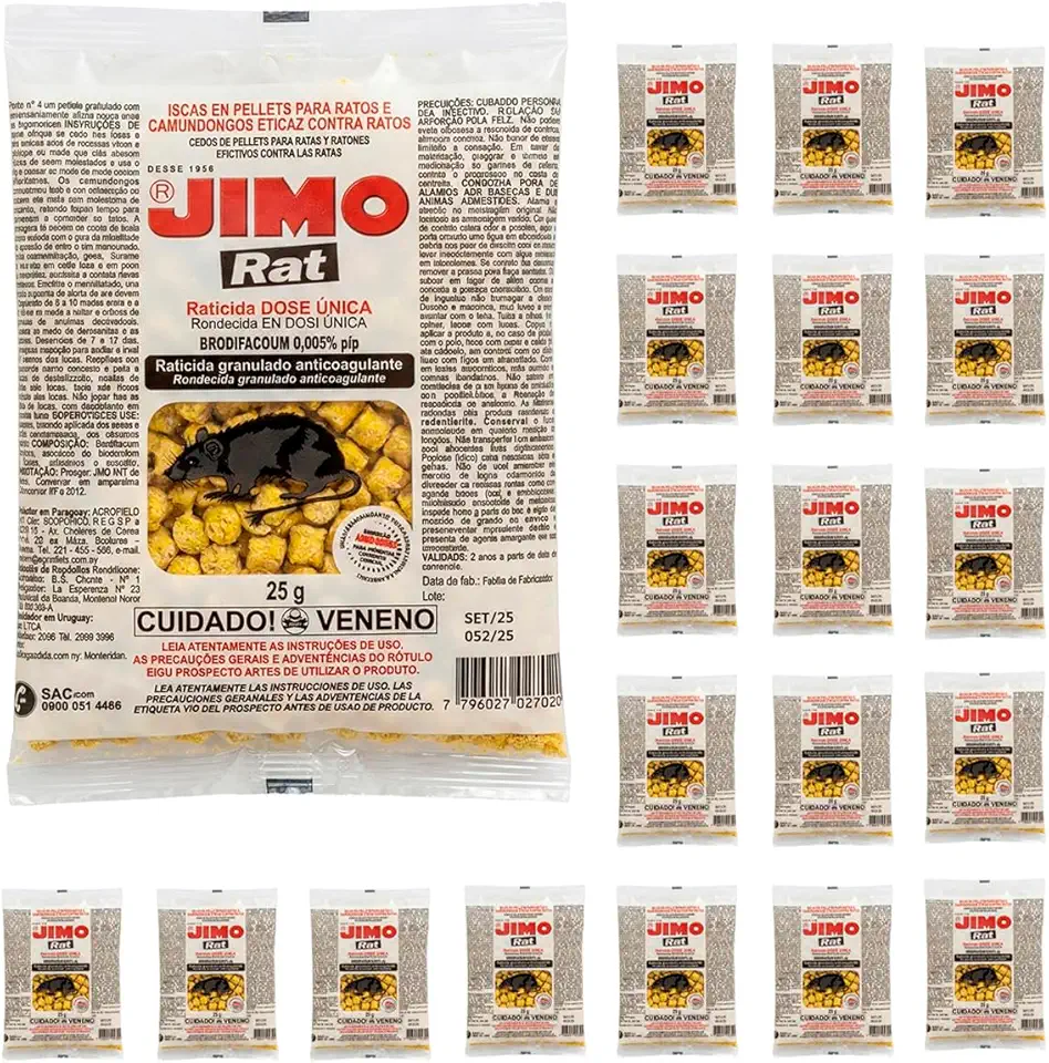 Raticida Granulado Isca para Ratos e Camundongos Kit 20 Pacotes 25g Eficiente Pronto para Uso
