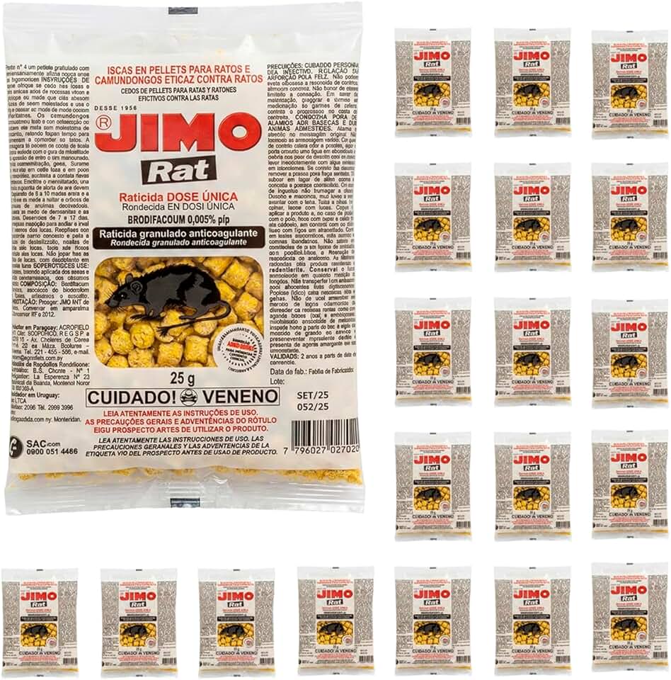 Raticida Granulado Isca para Ratos e Camundongos Kit 20 Pacotes 25g Eficiente Pronto para Uso