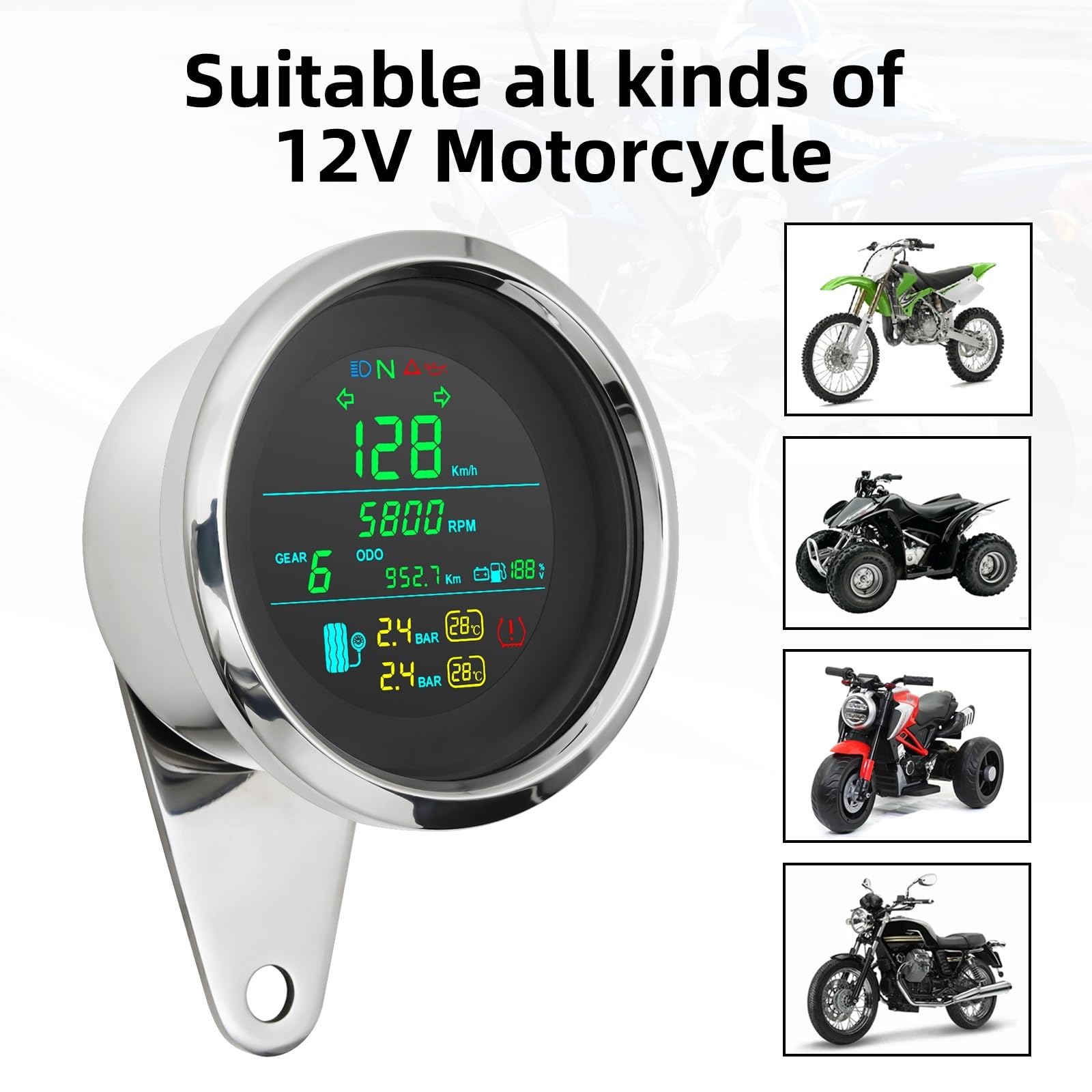 Odómetro Digital Velocímetro GPS para motocicleta odómetro Digital para tablero nivel combustible voltios presión neumáticos medidor engranajes Universal 85mm