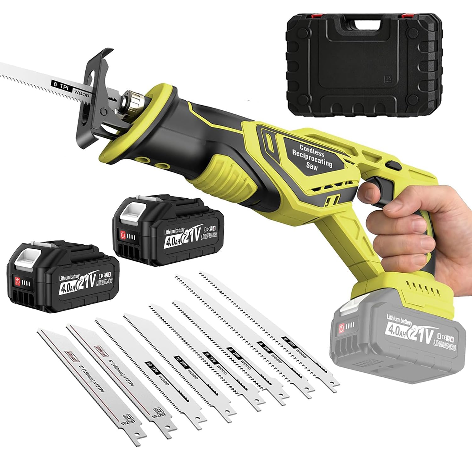 YEARTOP Brushless Cordless Reciprocating Saw 3500SPM, 2× 4000mAh Batteries