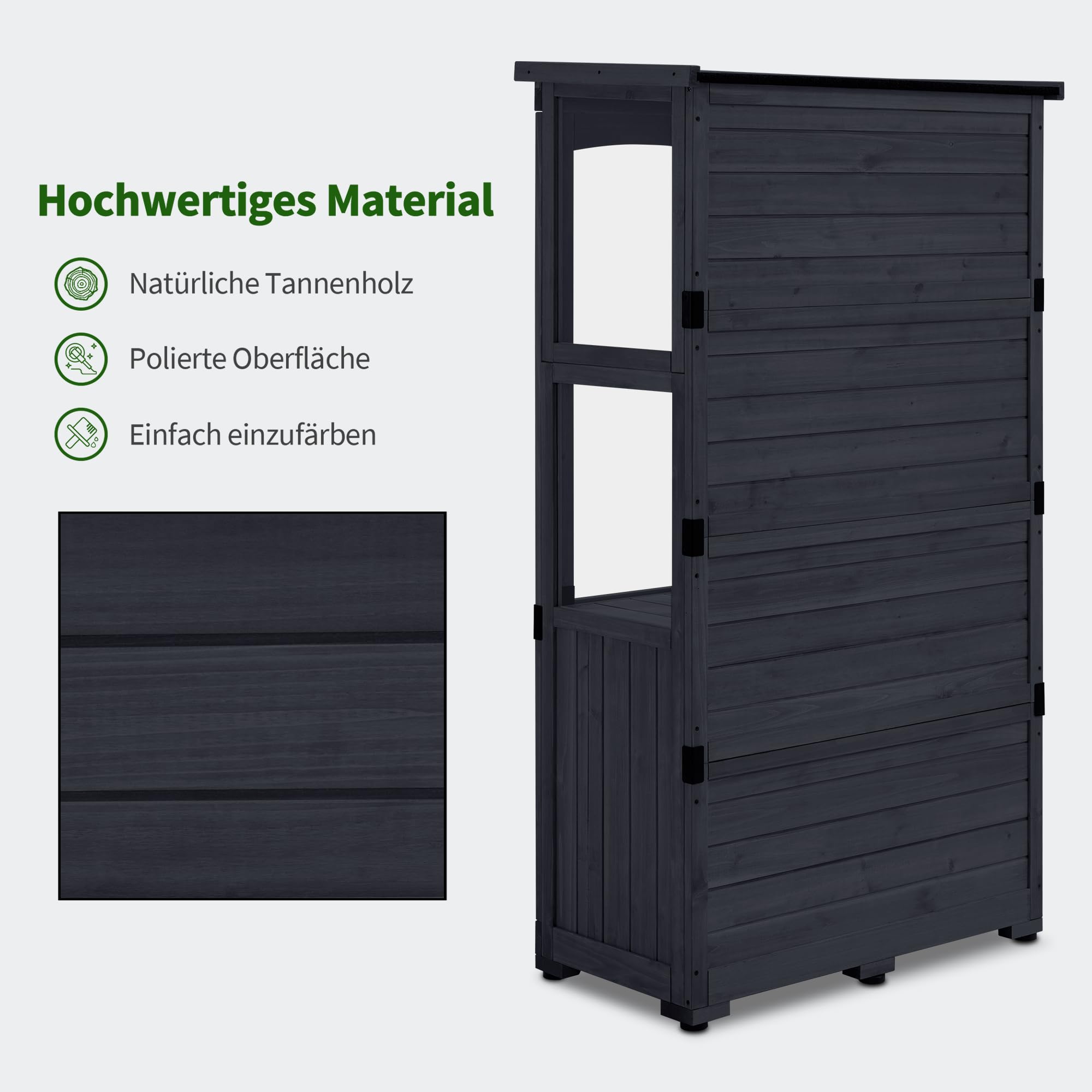 M MCombo Gartenschrank Holz 0120, Gerätehaus Wetterfest Klein, Outdoor Gartenhaus Geräteschuppen für Außenbereich Terrasse Balkon, 87×46×160 cm, (Anthrazitgrau)