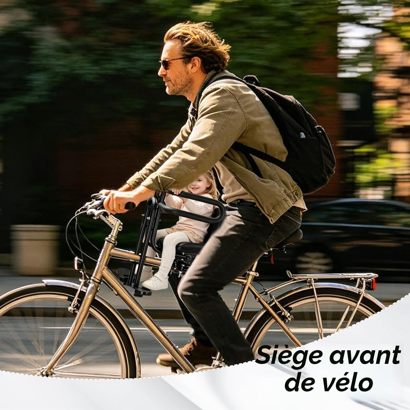 Siège de vélo avant pour enfant - Pour VTT et vélo de ville - Repose-pieds pliables - Barre de sécurité et siège rembourré - Pour 2 à 6 ans (jusqu'à 30 kg)
