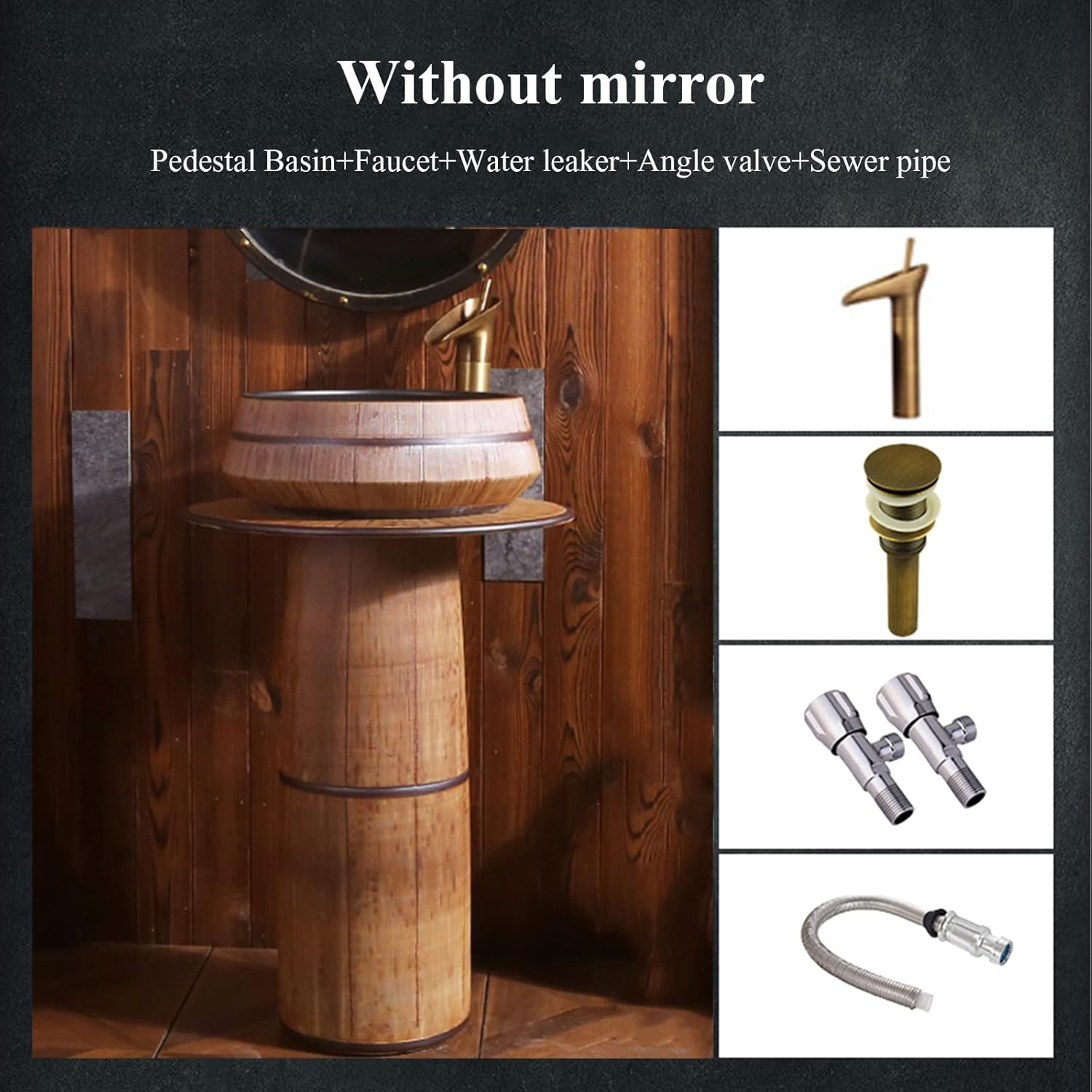 Pedestal Sink Handcrafted Ceramic wash Basin Pedestal washbasin, Kaolin Clay Pedestal Sink Round Freestanding Sink for Indoor and Outdoor,I,Without Mirror
