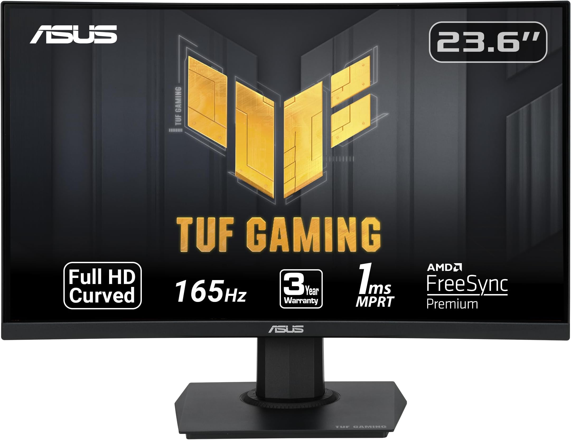 ASUS TUF Gaming 23.6" 1080P Curved Monitor (VG24VQE) - Full HD, 165Hz, 1ms, Extreme Low Motion Blur, Adaptive-Sync, FreeSync Premium, Shadow Boost, VESA Mountable, DisplayPort, HDMI