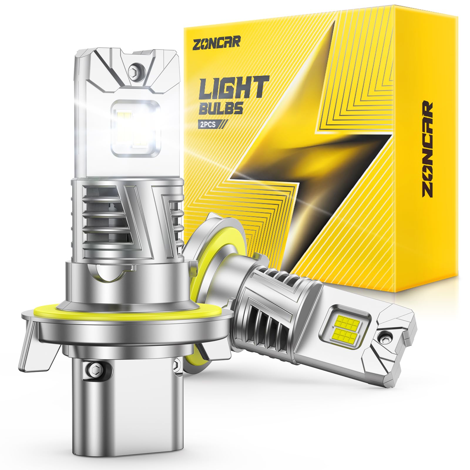 ZonCar H13 Driving Bulb, 65,000 Lumes Super Birghter, 6500K Cool White, H13/9008 1:1 Size Plug-N-Play Bulbs, 500% Heat Dissipation, Up to 80,000Hrs Lifespan, Pack of 2