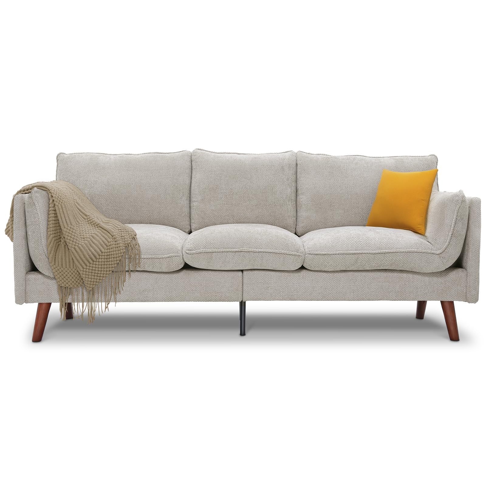 82" Chenille Couch Mid-Century Modern Design with Solid Wood Legs
