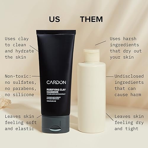 Miniatura 5 de Cardon Lavado facial de arcilla de limpieza profunda de poros para hombre, 4 veces mejor que el carbón, piel grasa, propensa al acné, cuidado de la