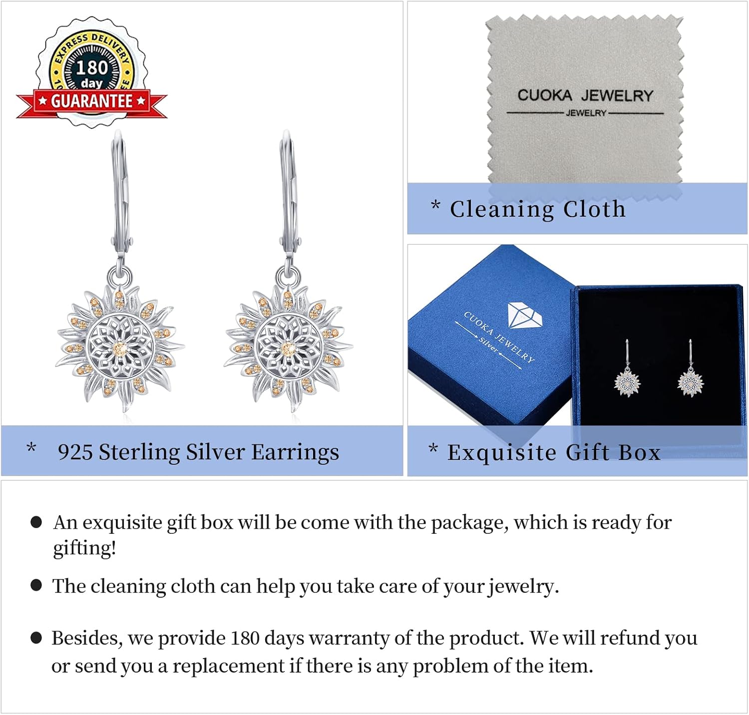 Sunflower Leverback Earrings S925 Sterling Silver Earrings You Are My Sunshine Dangle Earring Jewelry for Women - Image 7