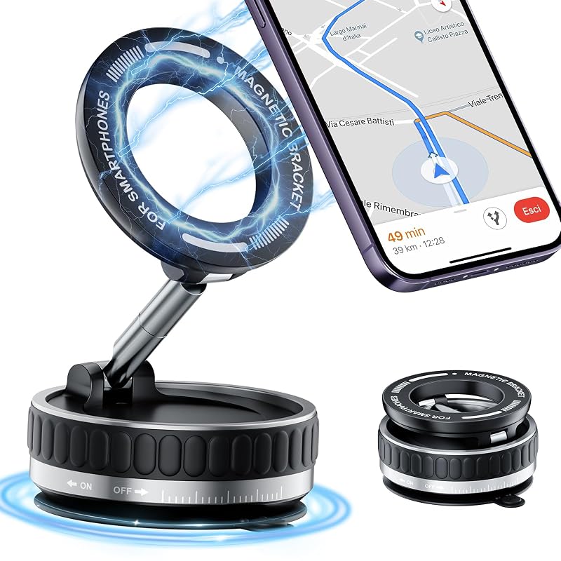 Suporte Magnético para Celular com Ventosa a Vácuo Plictode, Ajuste de 360° e Ímã N52, para MagSafe e Smartphones