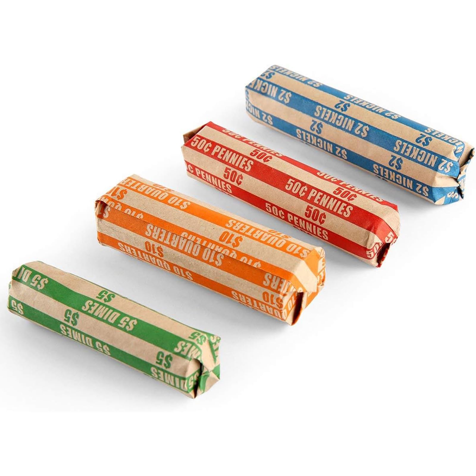 L LIKED 100 Assorted Flat Coin Roll Wrappers, for Quarters, Dimes, Nickels, Pennies, Coin Wrappers Rolls for Bank & Daily Use