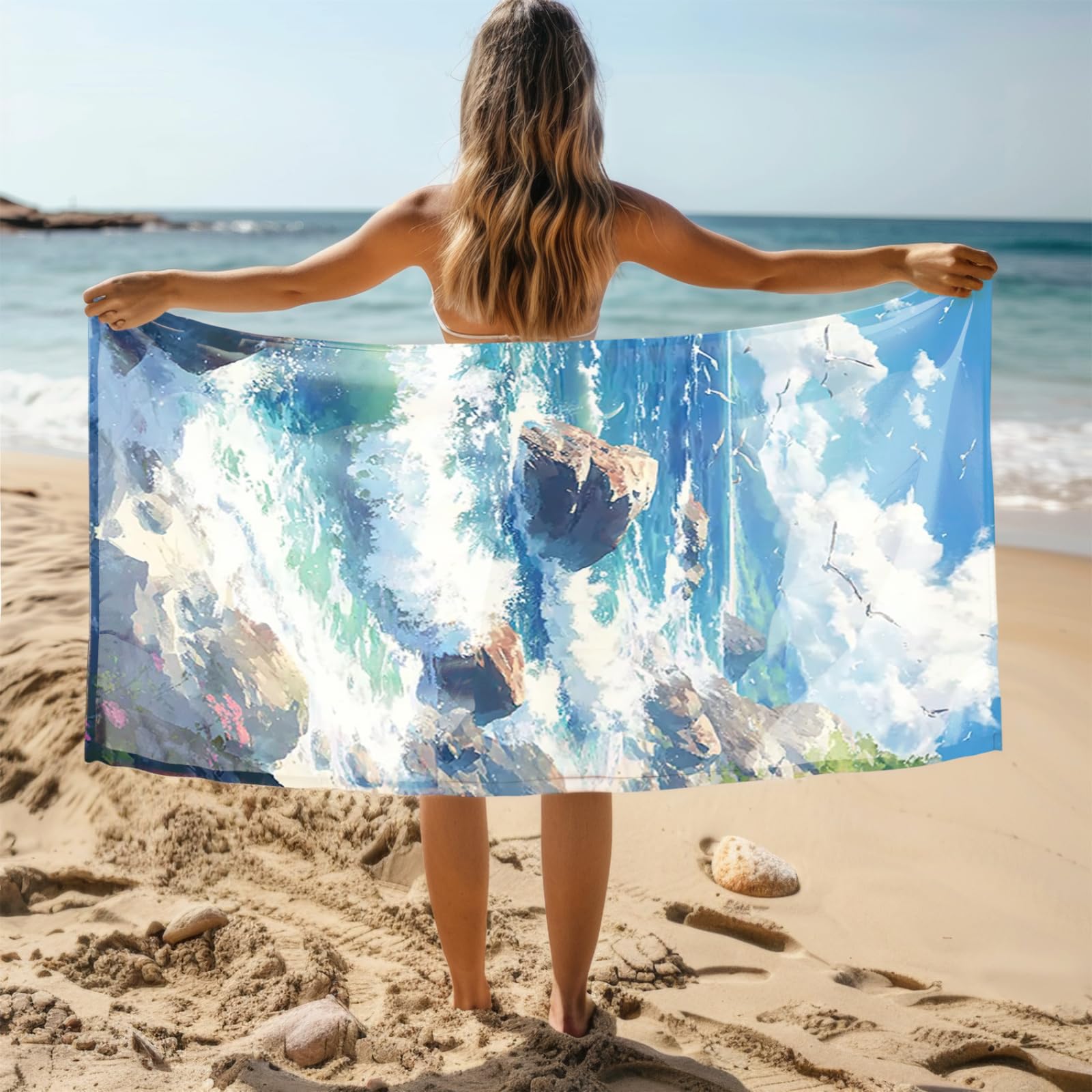 Tapis de Plage XXL Anti Sable Pierres Plage Serviette Piscine Adulte,Natte De Plage Pliable, Voyage Accessoires De Plage Camping,Serviette de Bain Personnalisée