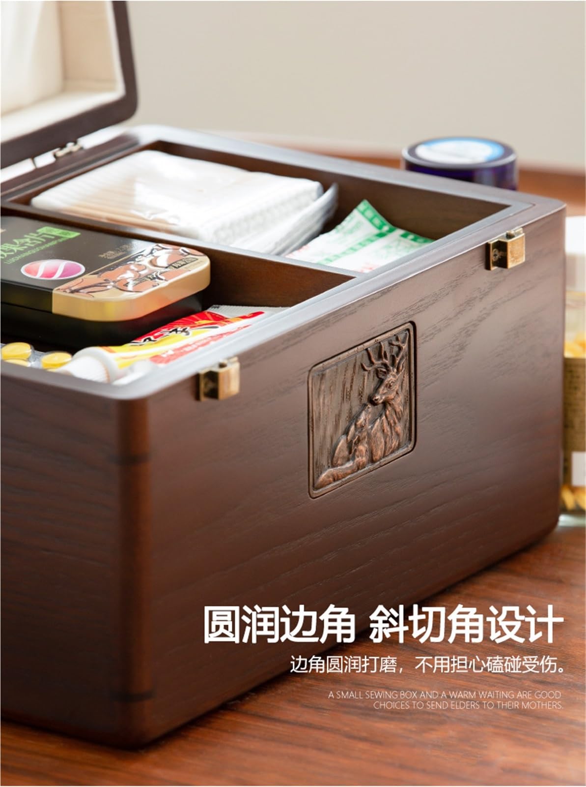 Organizzatore della collana Kit di pronto soccorso portatile Punte scatole di stoccaggio di grandi dimensioni Casto di pillola per la casa in legno Organizzatore a doppio strato (26*18*16 cm) scatola