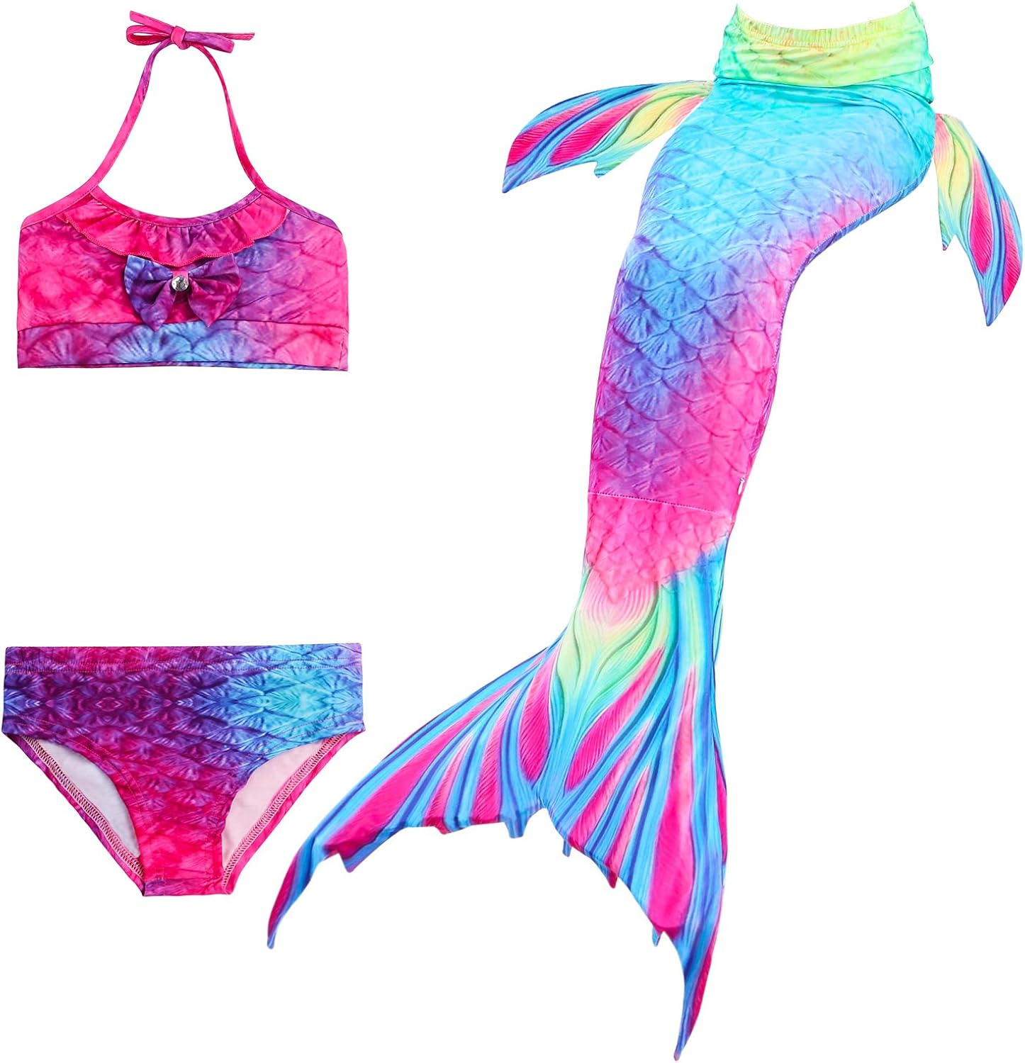 Vista 2 de Newland 4 Pcs Girls Swimsuit Mermaid Tails for Swimming Princess Bikini Bathing Suit Set