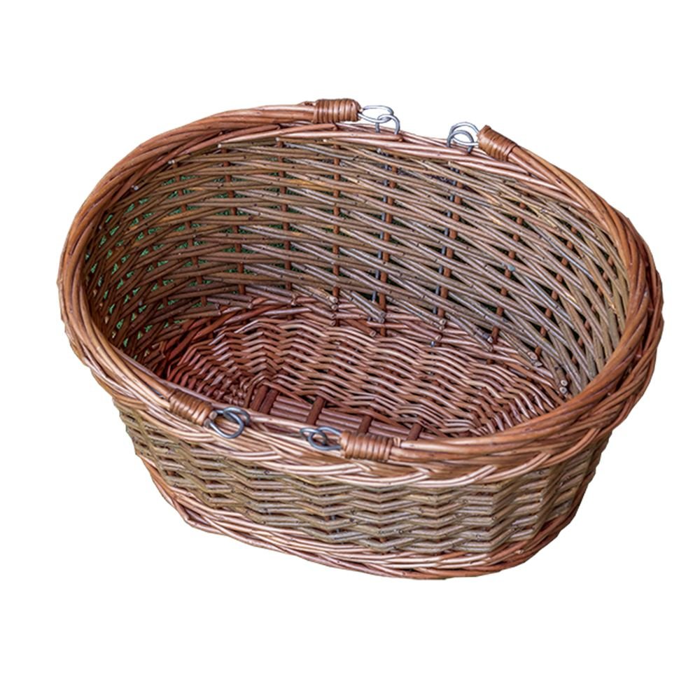 Red Hamper Oval Wicker Shopping Basket - Swing Handle - 34cm - Brown