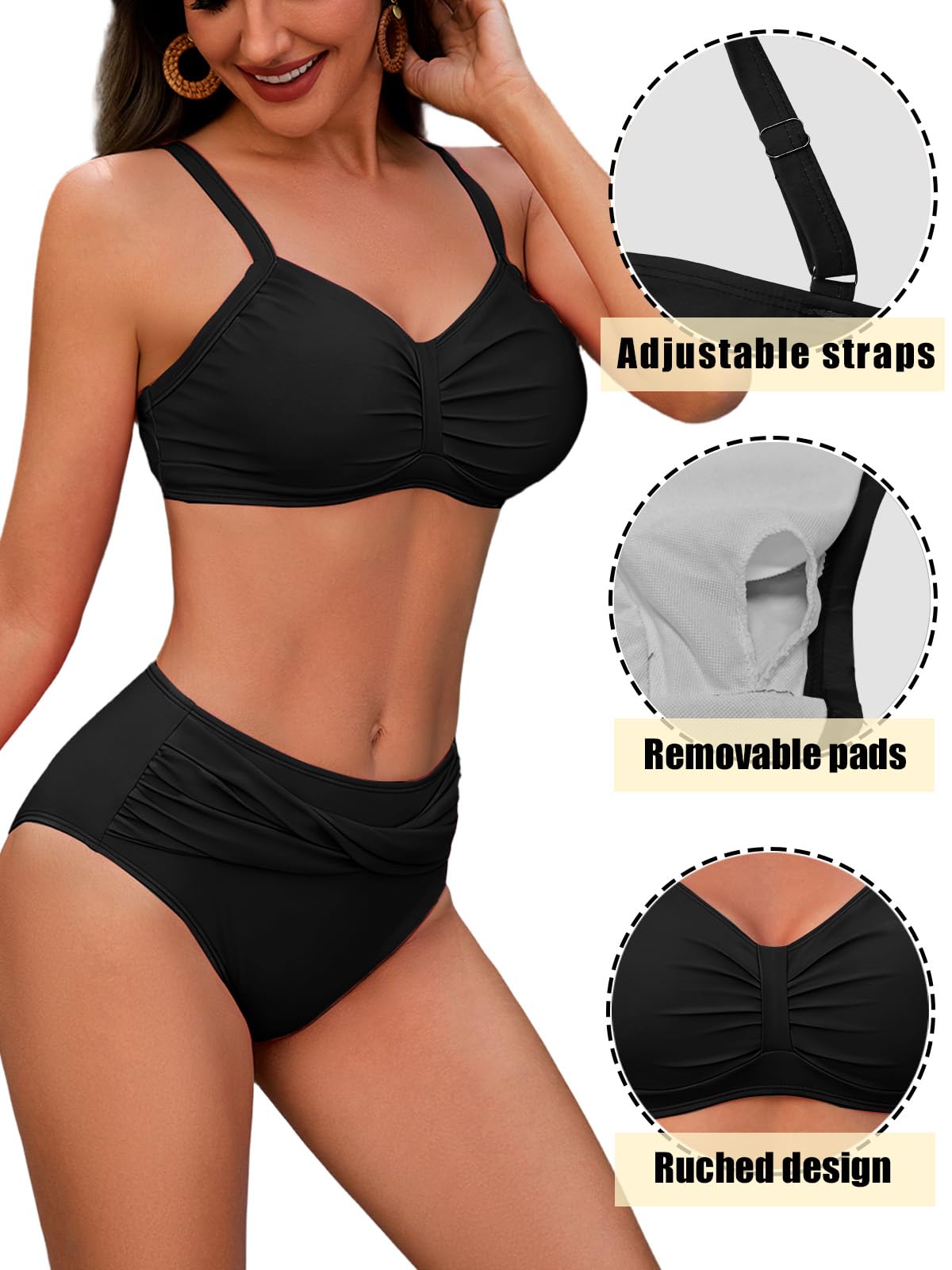 Conjunto de Bikini para Mujer Bikini Push Up Acolchado Cintura Alta Traje de Baño con Relleno Ropa de Playa de Dos Piezas Sexy Bañador Natacion