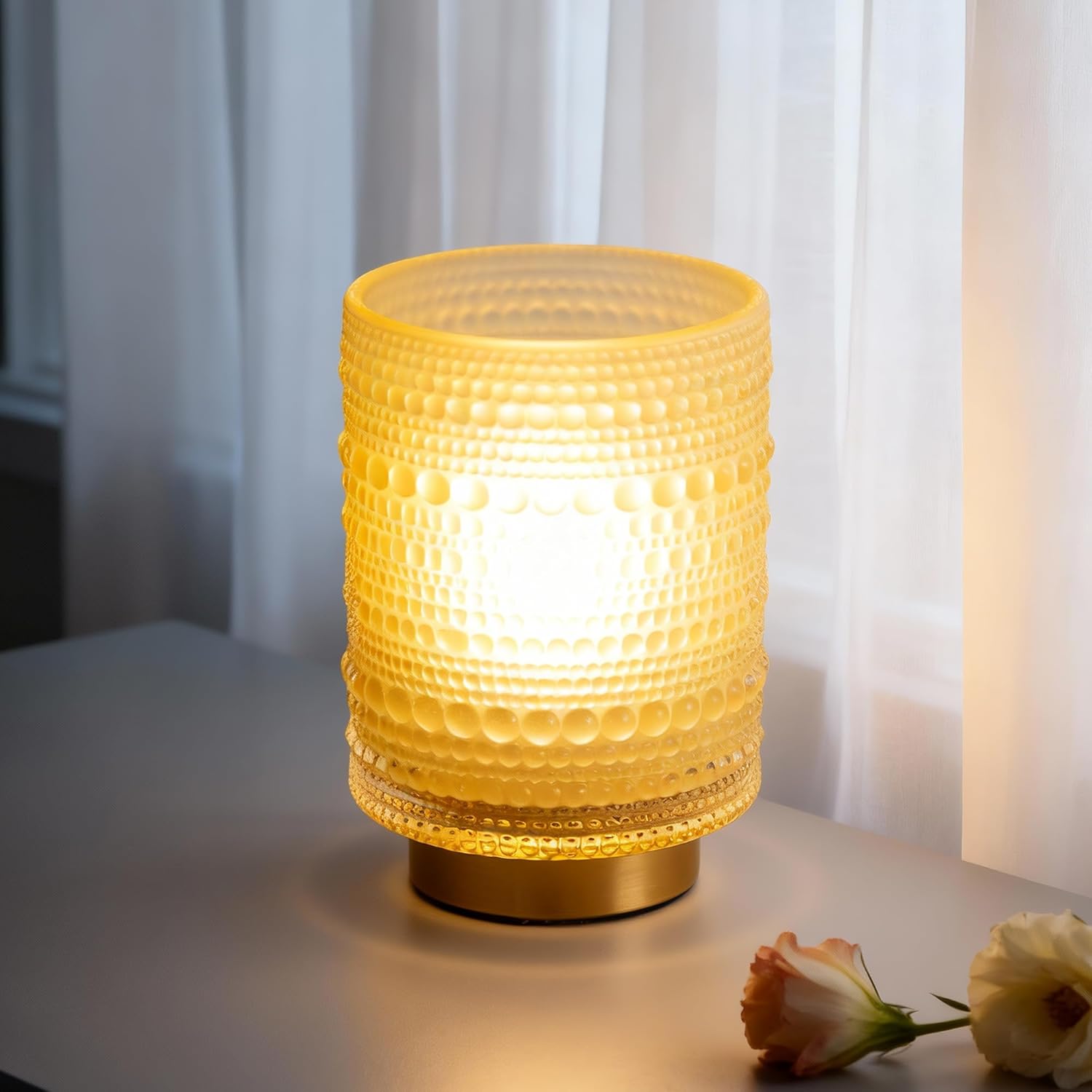 Battery Operated Lamp with Timer, Small Battery Powered Lamp for Bedside, Cordless Table Lamps with LED Warm Bulb, Wireless Lamps for Entryway/Dorm/Office/Patio/Living Room Decor-Matte Amber
