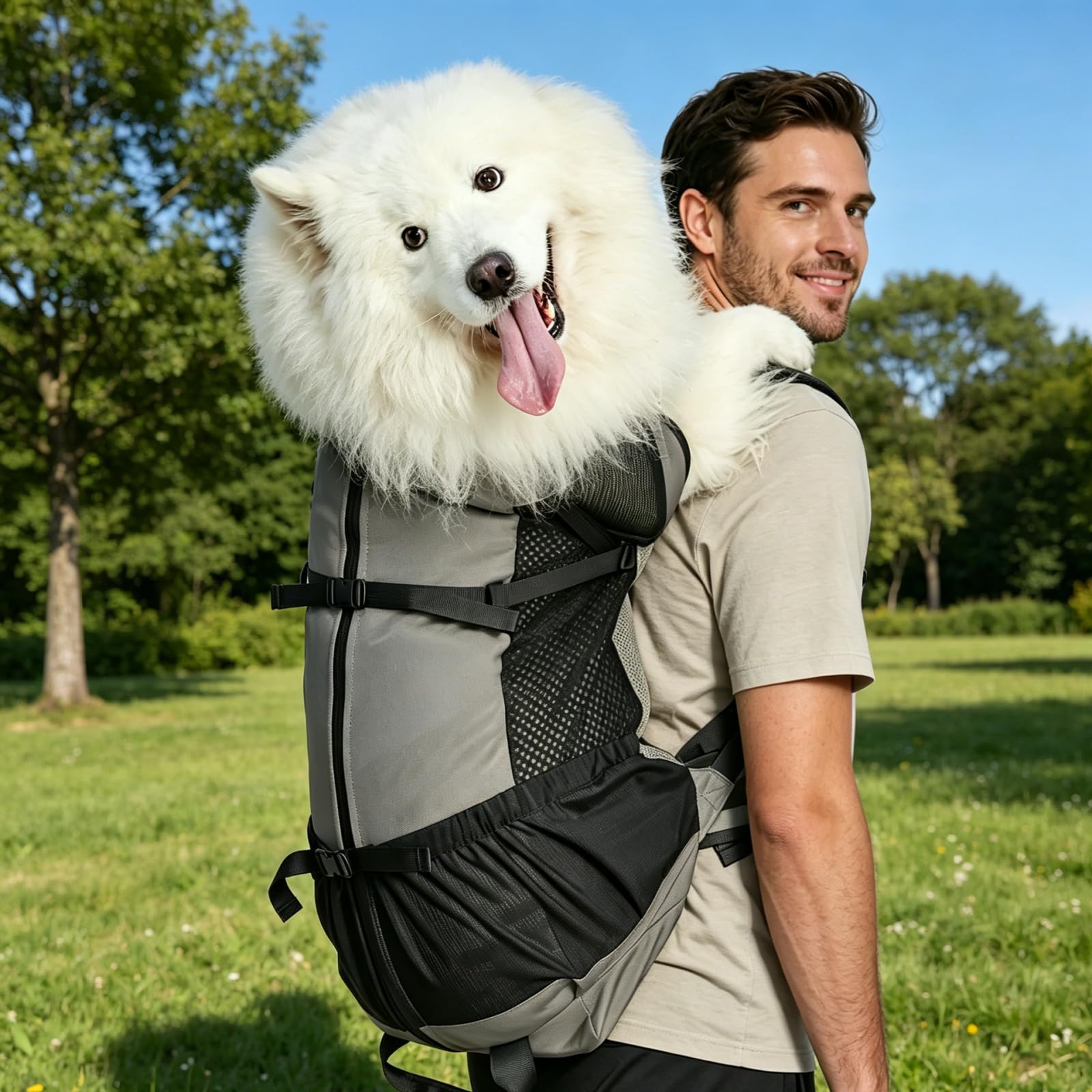 Hunderucksack bis 35kg – Belüfteter & Wasserdichter Haustier-Rucksack für Große Hunde, Ergonomischer Wanderrucksack mit Sicherheitsleine für Outdoor, Fahrrad & Camping