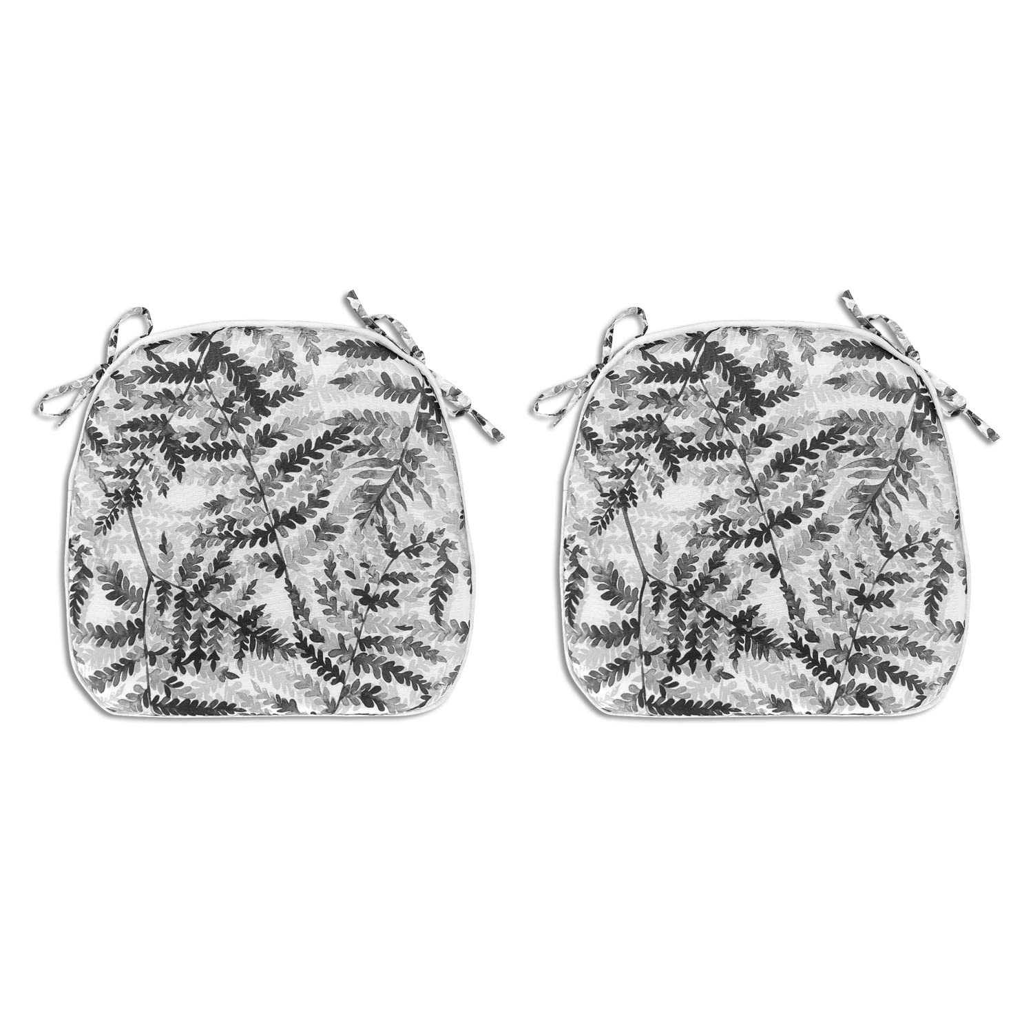 FBTS Prime Outdoor Seat Cushions Set of 2 Patio Chair Cushions with Ties 16x17 Inch Black Leaf U-Shape Chair Pads for Outdoor Patio Furniture Garden Home Office