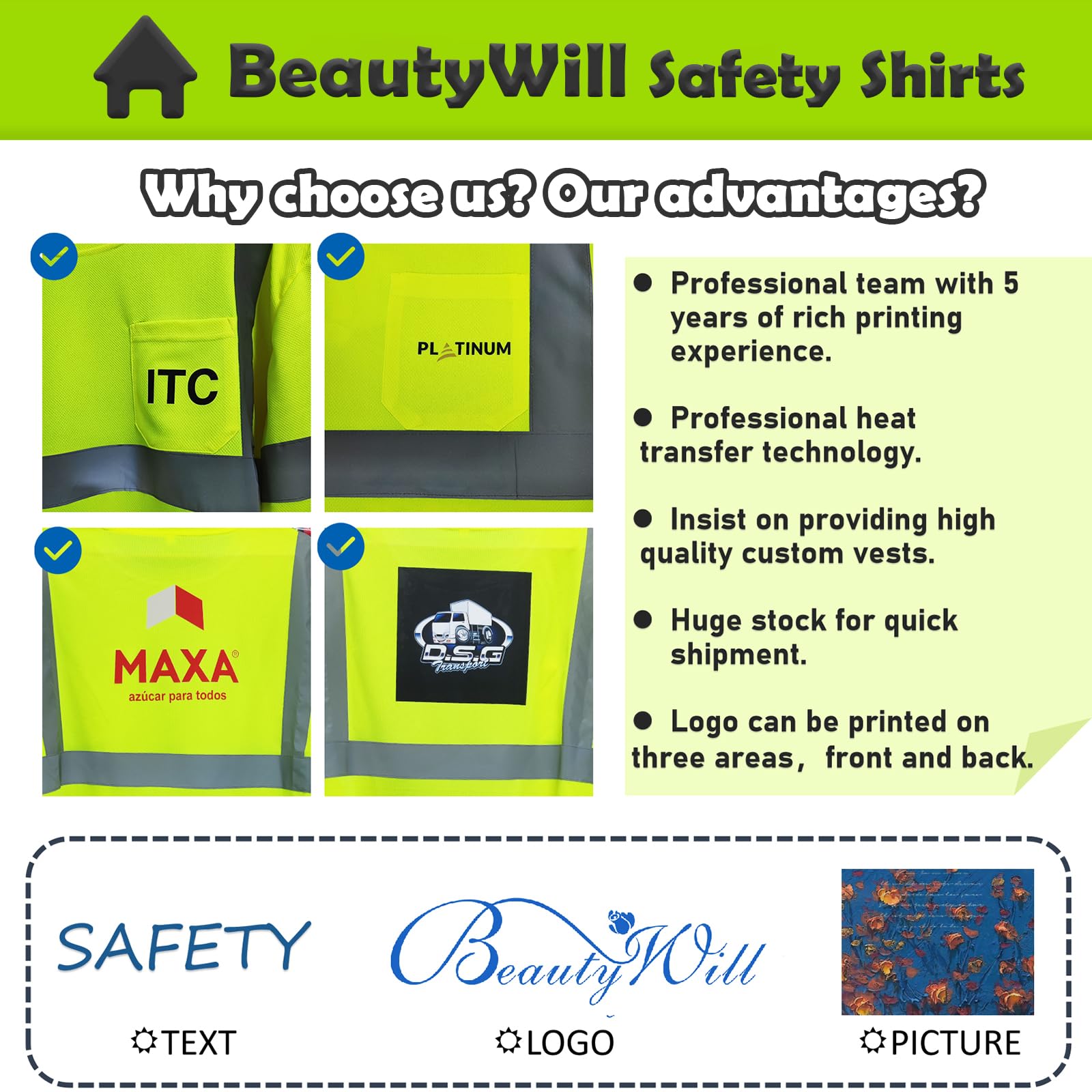 High Visibility T Shirts Custom Logo Safety Shirts Class2 Personalized Reflective Apparel with Pocket Construction Workwear (Black-Longsleeve,XX-Large)