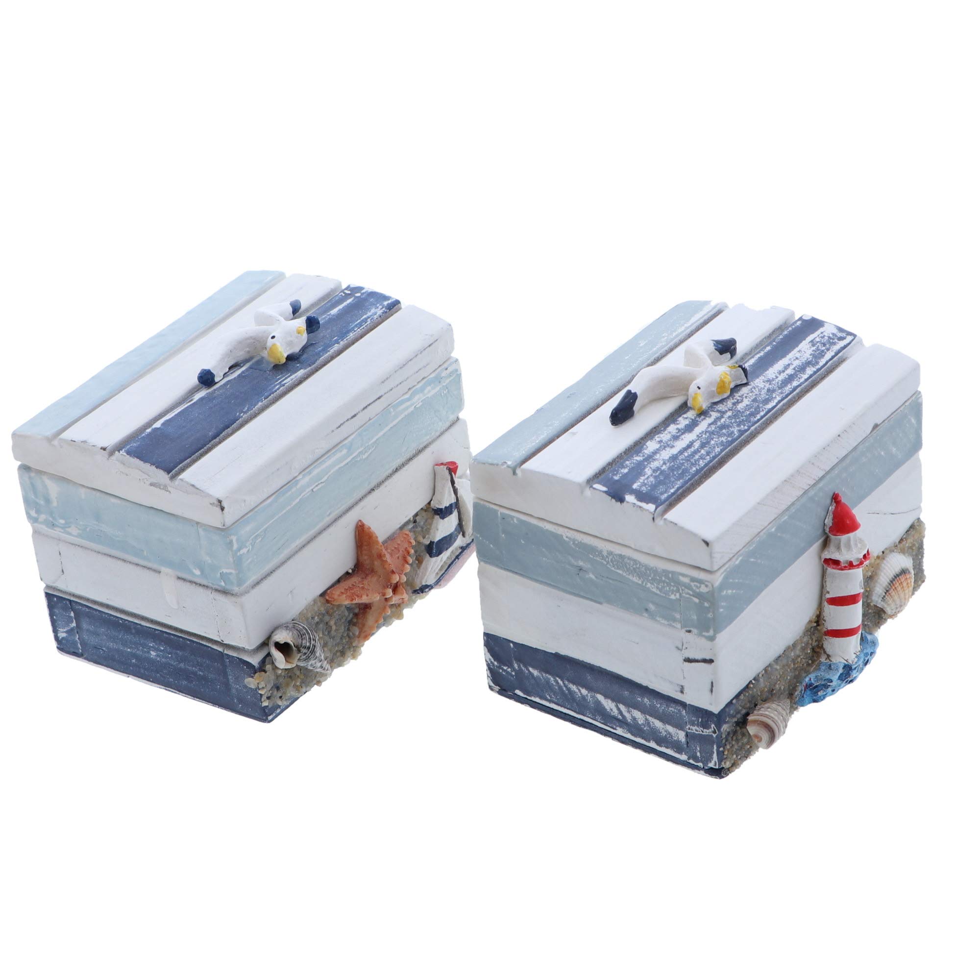 SandT Collection Small Treasure Box with Seagulls- Set of 2 Lighthouse and Starfish