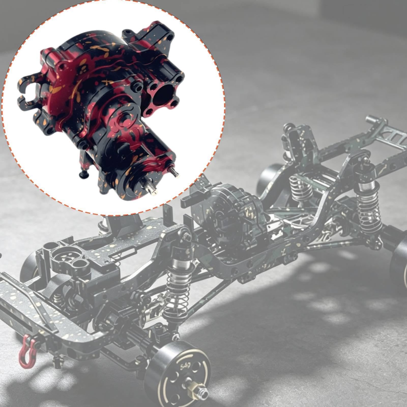 Caja de Engranajes RC Carcasa de Transmisión Carcasa Caja Engranes Conjunto Integrado Aluminio Mecanizado Y Soporta, Rojo Negro