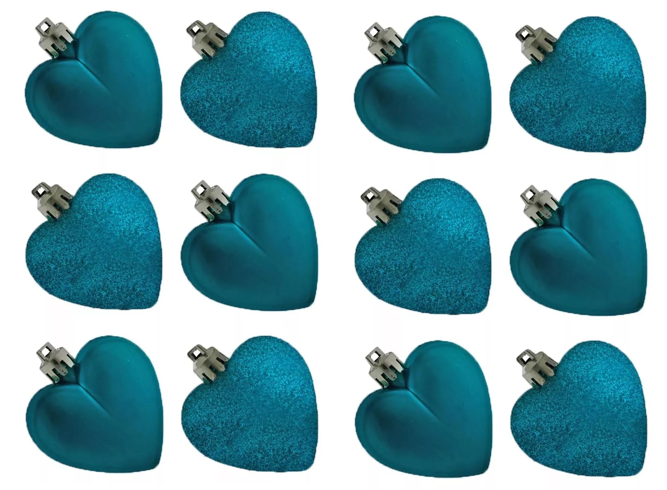 12 Teal Kingfisher Heart Shaped Bauble Hearts Christmas Green Ornament Hanging Tree Decorations Glitter Matt
