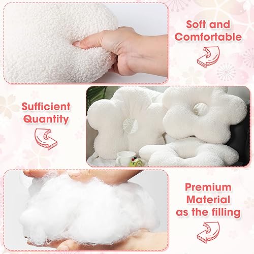 Miniatura 4 de Unittype 3 almohadas esféricas de flores de 18.8 x 15.7 pulgadas, almohadas de felpa con flores de felpa para asiento de lectura, cojín de piso de