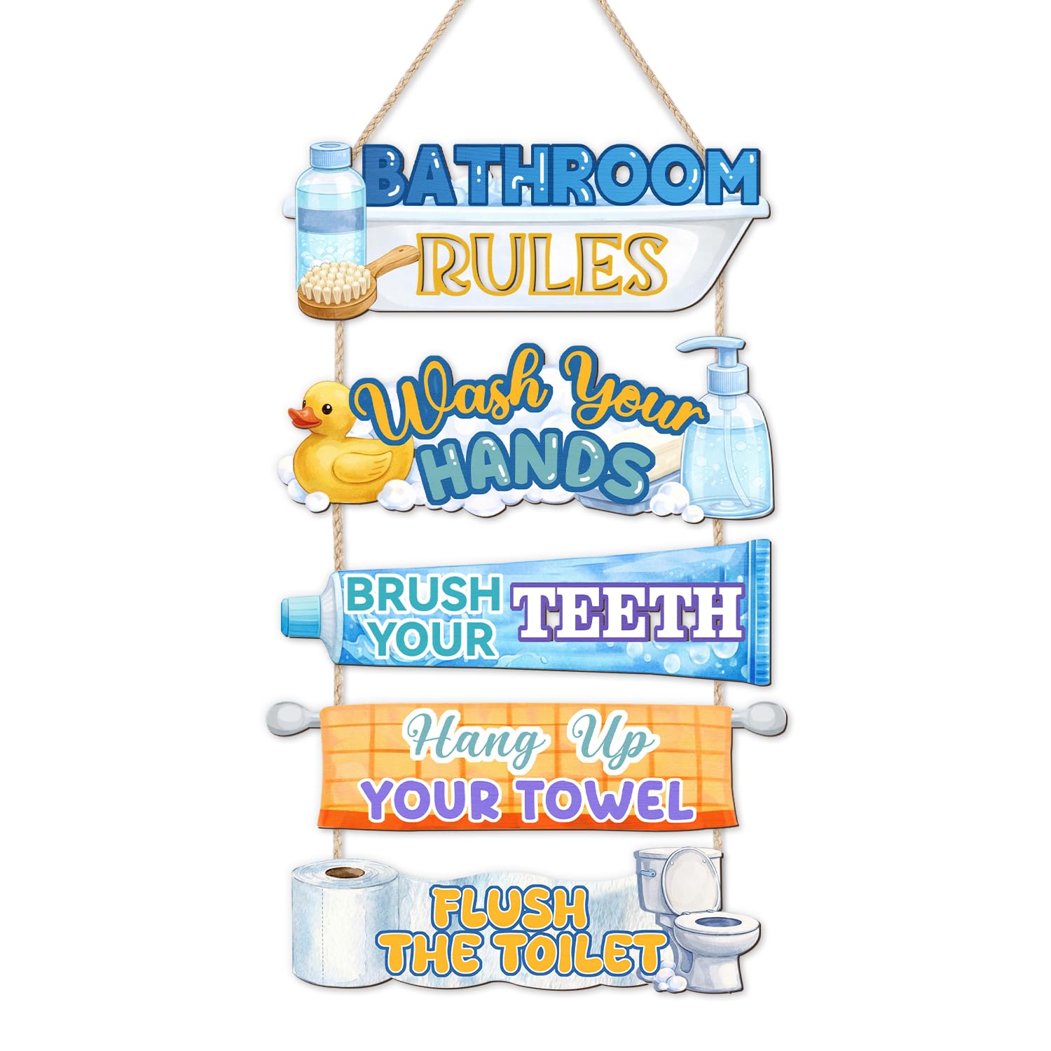 Amazon.com: HLNIUC Colorful Bathroom Rules Wood Decor,Watercolor