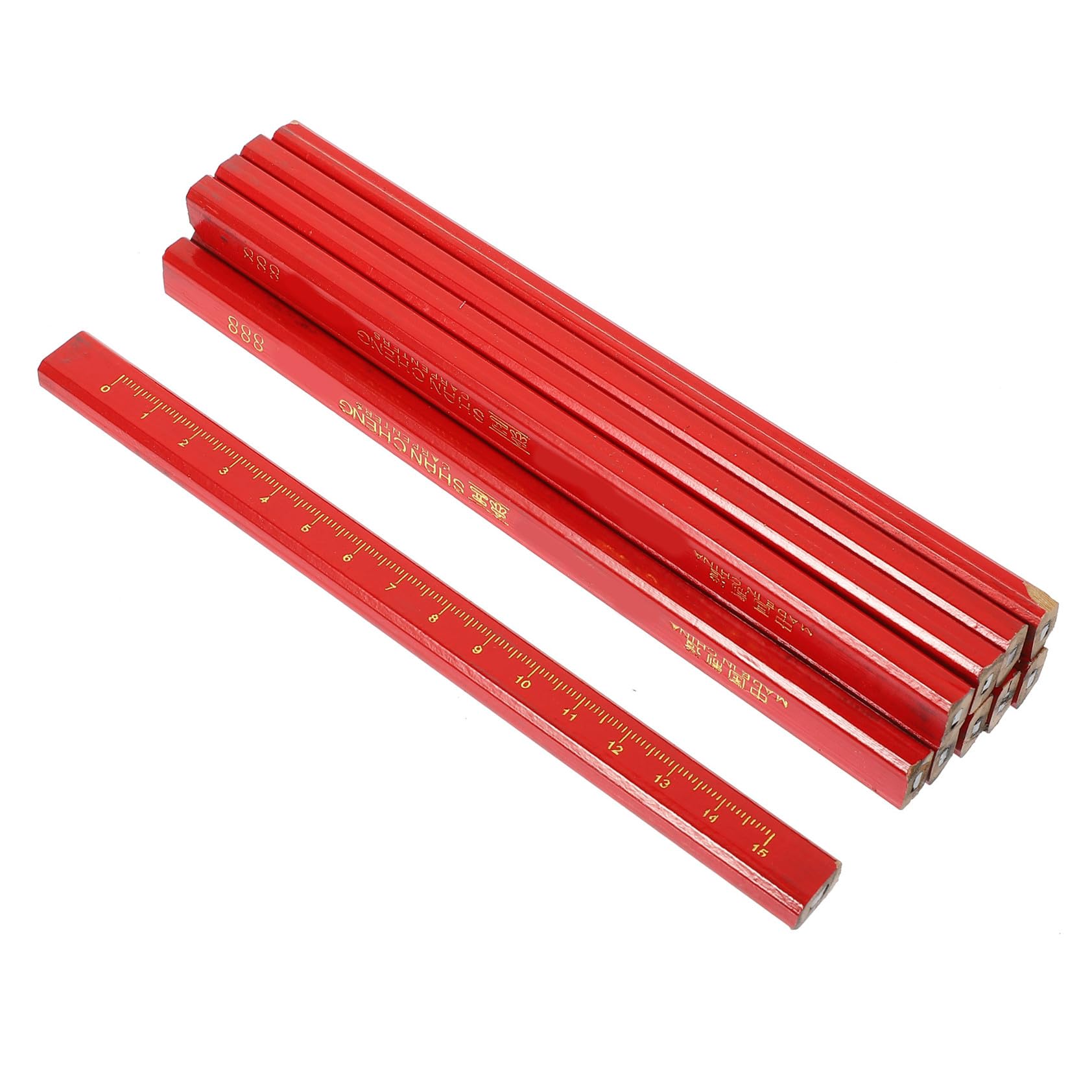 Homoyoyo Crayon de Charpentier Octogonal Rouge en Bois, Lot de 72