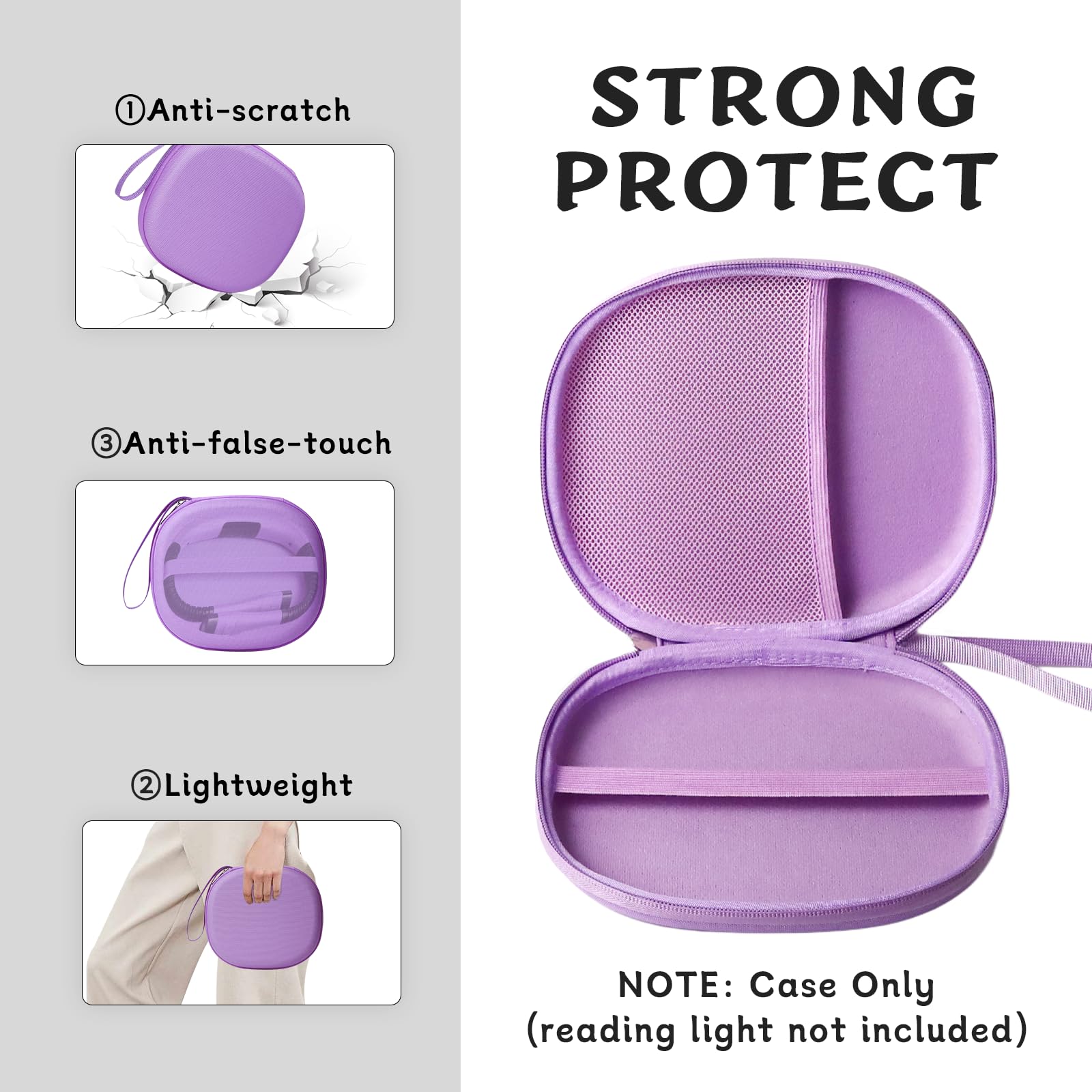 CAIOVSE Case for Book Reading Light Compatible with Glocusent/for Nivava/for Vekkia/for LITOM/for LEDGLE/for TAKKUI Neck Reading Light Portable Storage Box for Book Lights (Case Only) Purple