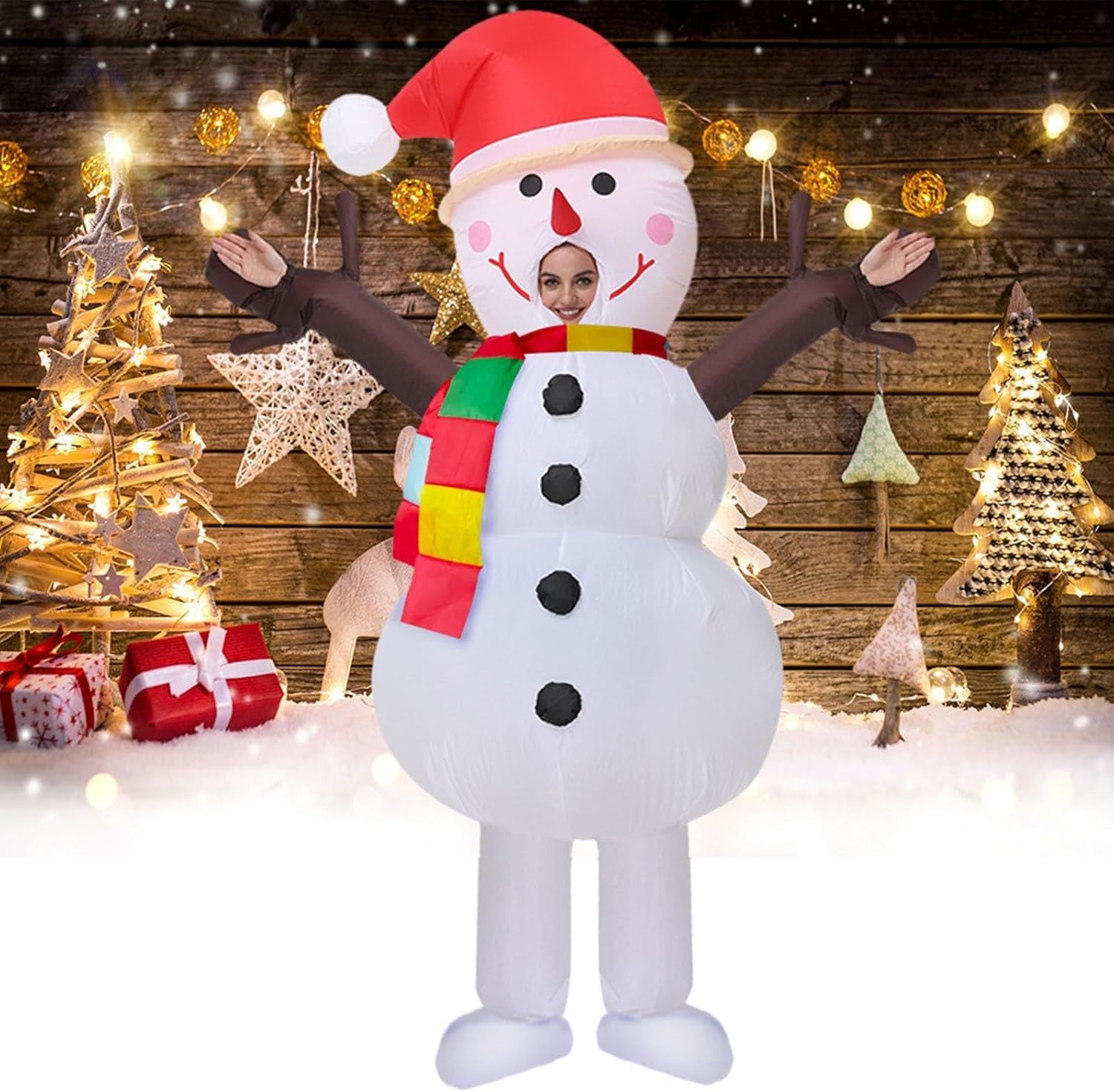 oydasChristmas Inflatable Snowman Santa Reindeer Costume Adult Blow Up Deer Elk Animal Costumes Ride On Holiday Inflatable Halloween Christmas Costume For Women Men Party