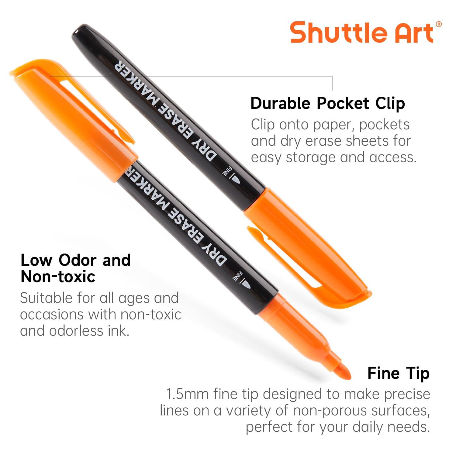 Shuttle Art Confezione da 32 penne per lavagna, 16 colori, pennarelli per lavagne bianche, pennarelli a punta fine, per scrivere, disegnare su lavagne bianche, ufficio, casa