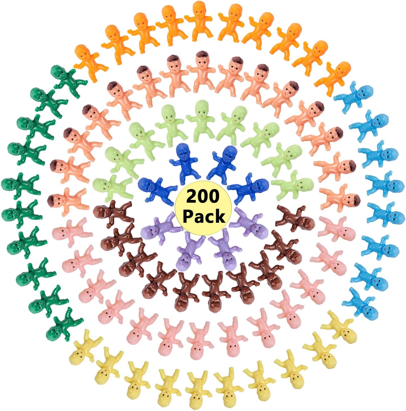 SHAOQINLIN Mini Plastic Babies, 200 Pcs Mini Baby 1 Inch Small King Cake Babies Bulk Plastic Baby Ice Cube Game DIY Tiny Party Decorations (10 Colors)