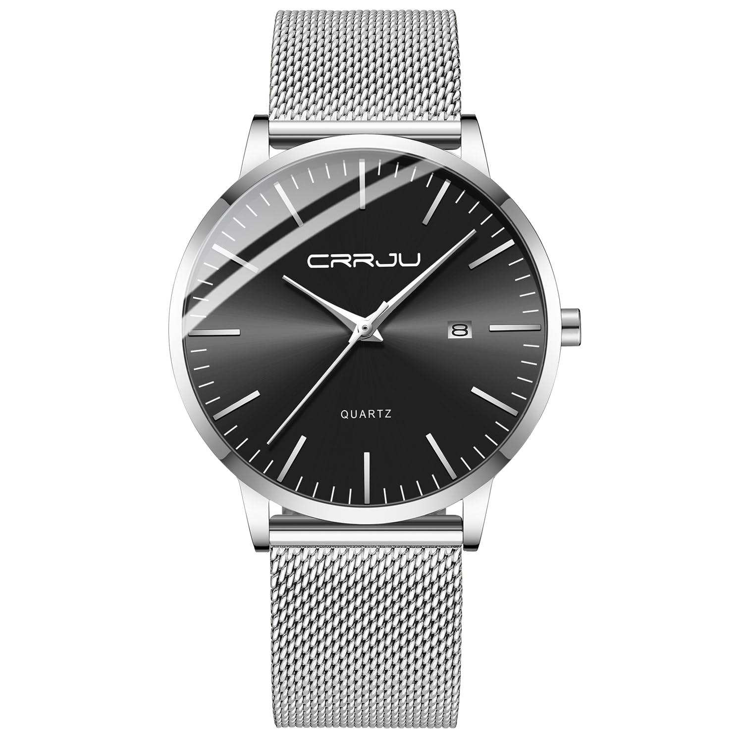 CRRJU Herren Uhr Ultra Dünne Wasserdicht Armbanduhr Herren Mode mit Schwarz Edelstahlband Mesh Analog Quarz Business Männer Uhren