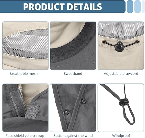 Miniatura 5 de LCZTN - Sombrero de protección solar de ala ancha sombrero de pesca con solapa para cara y cuello protección UPF 50