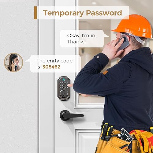 Miniatura 6 de Juego de cerrojo para puerta de entrada sin llave con asa, cerradura de puerta de entrada sin llave 5 en 1, control por aplicación, bloqueo