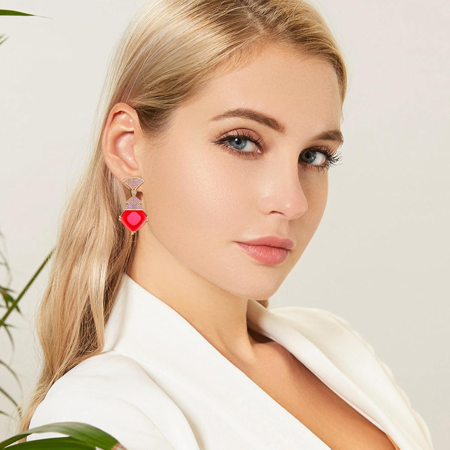 S925 Sterling Silver posts Sapphire Blue Red Crystal Earrings for Women Vintage Rhinestone Dangle Drop Earrings Cubic Zirconia 14K Gold Plated Earrings Fashion Jewelry for women - Image 3