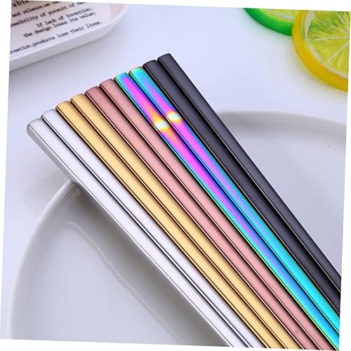 Miniatura 7 de BESTOYARD Par de palillos de metal palillos de fideos palillos domésticos Palillos de acero inoxidable Palillos reutilizables Palillos de arroz