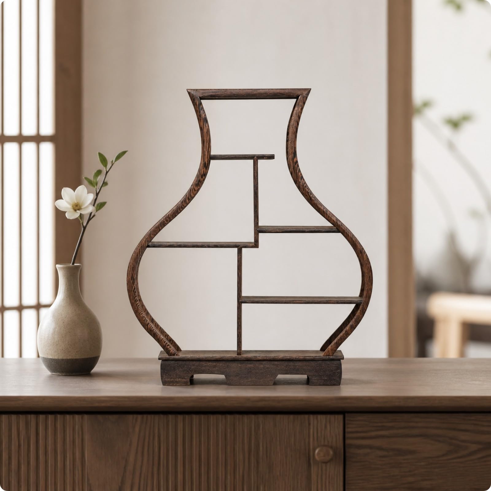 Baoblaze Présentoir en Bois Massif Noyer Foncé pour Vitrine Collection sur Bureau, Petit Pêche