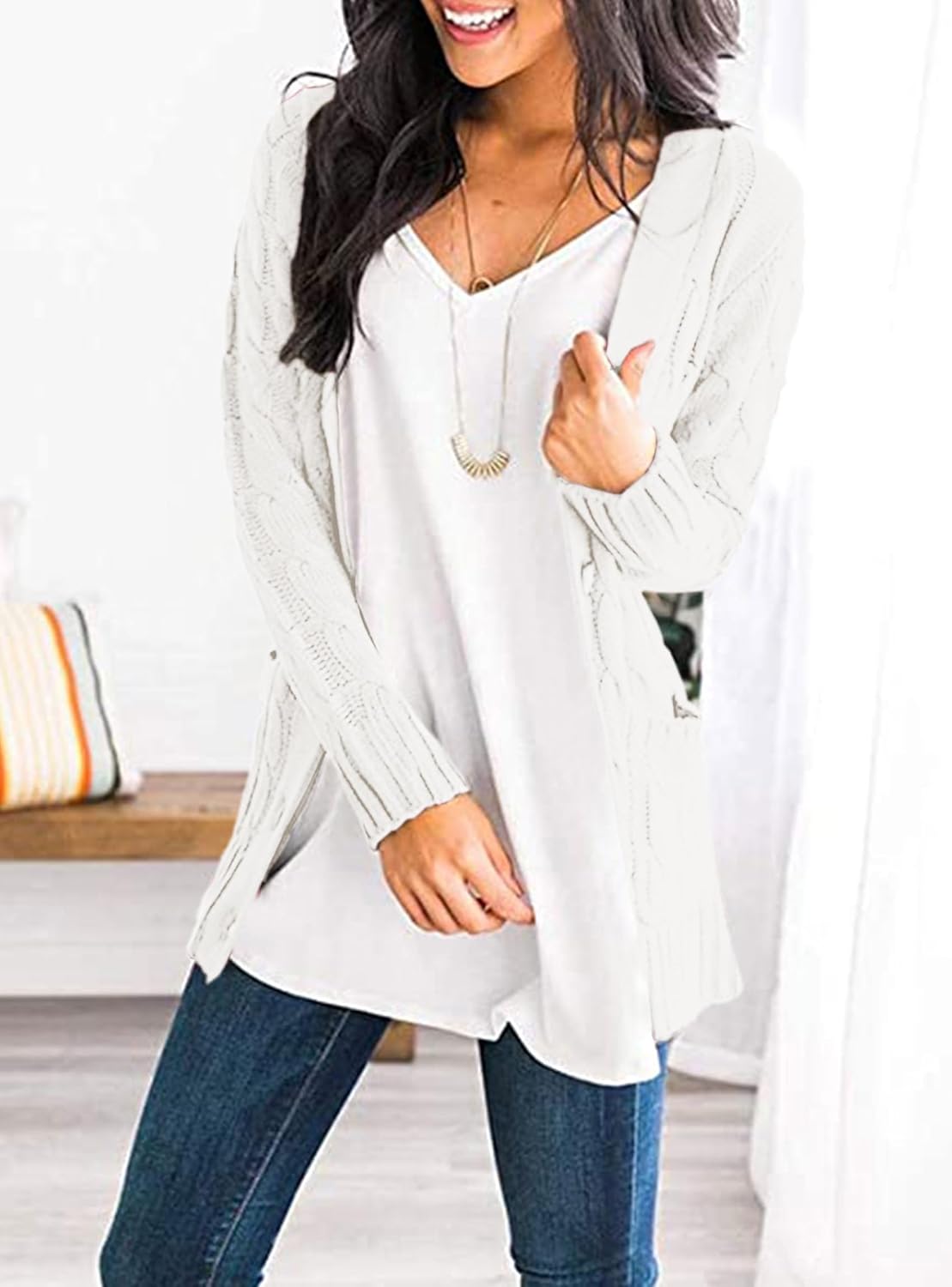 PRETTYGARDEN Women's Open Front Cardigan Sweaters Fall Fashion Button Down Cable Knit Chunky Winter Clothing Outerwear Coats - Image 3