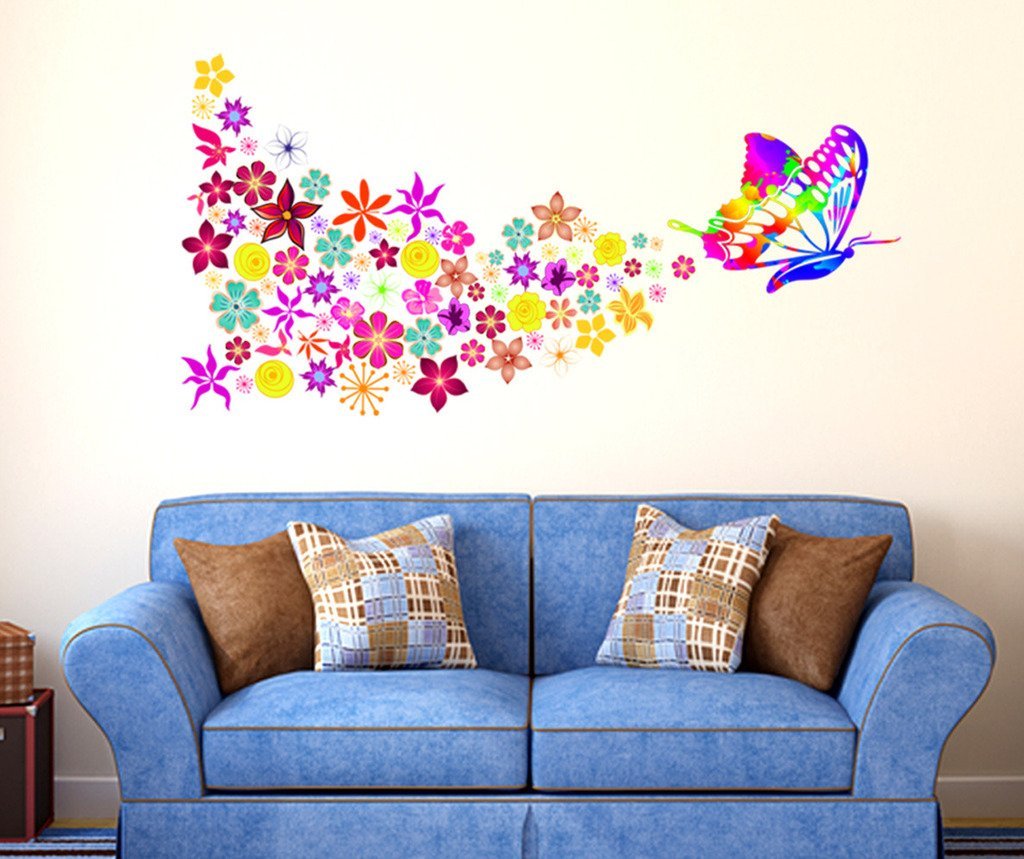 Decals Design Butterfly with Colorful Flowers Blowing Wall Sticker (PVC Vinyl, 70 cm x 50 cm, Multicolour) (B01CQRQS1E) Amazon Price History, Amazon Price Tracker