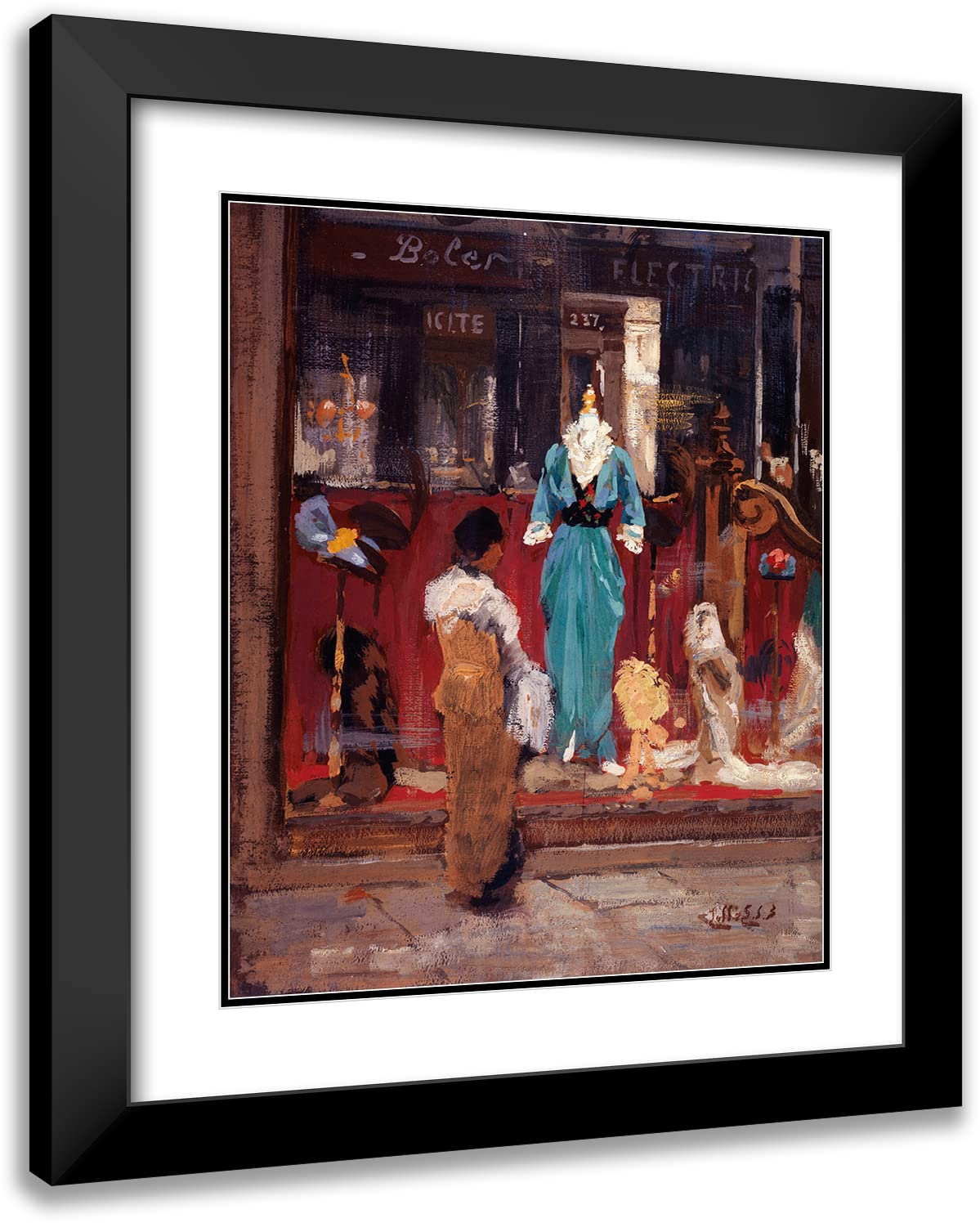 ArtDirect Eugène Louis Gillot 15x18 Black Modern Frame and Double Matted Museum Art Print Titled - Storefront of a Fashion Store. (1910)