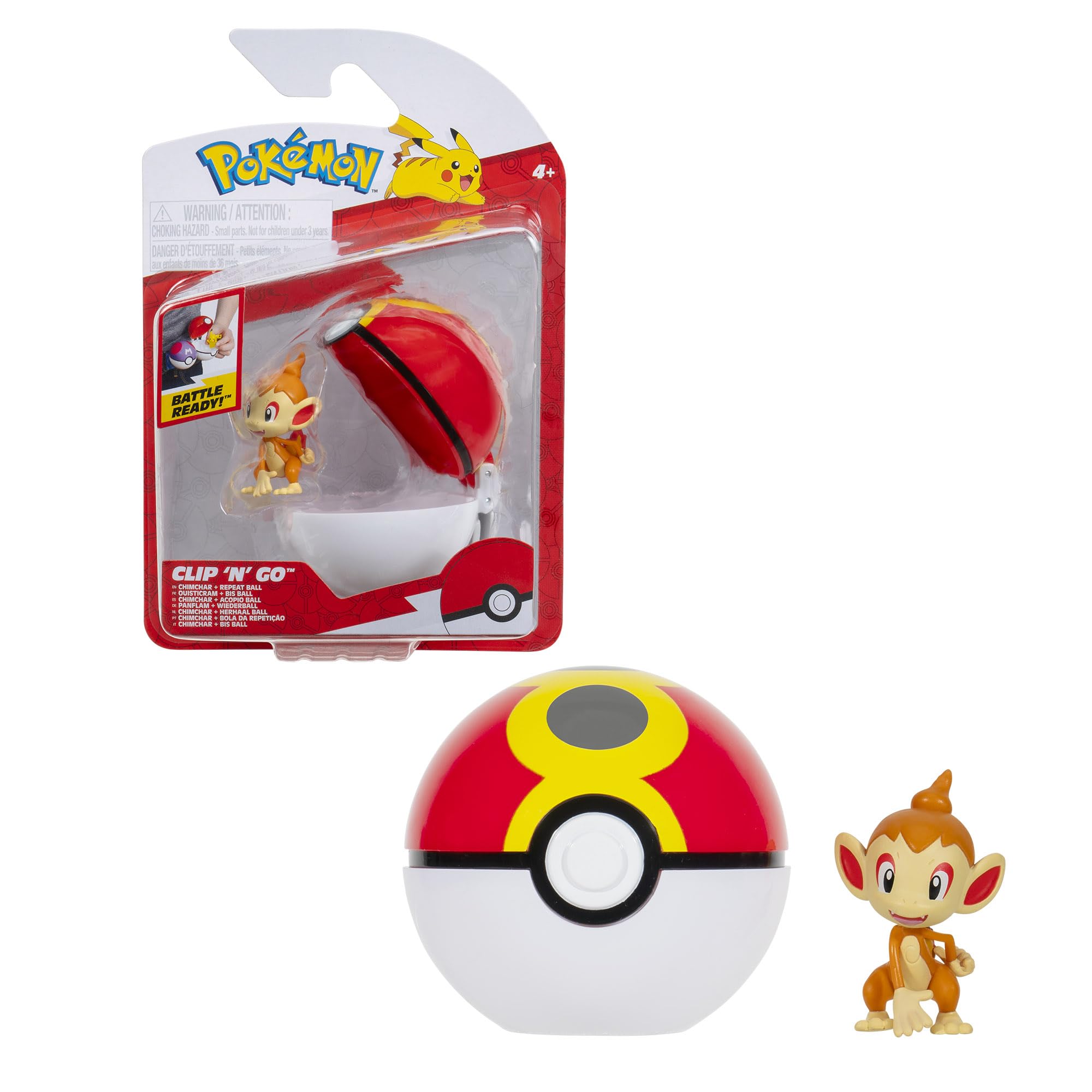 Pokémon Clip ‘N’ Go Chimchar and Repeat Ball - Includes 2-Inch Battle Figure and Repeat Ball Accessory