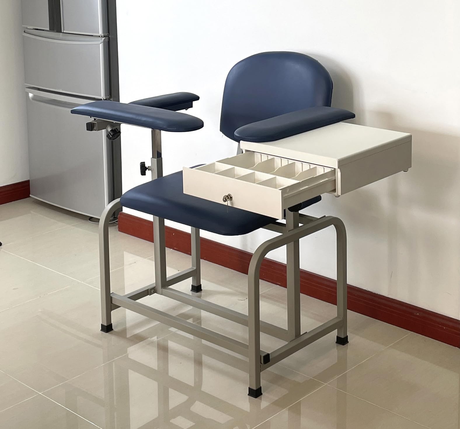 Helsevesen Large Padded Phlebotomy Chair with Large Drawer, Black