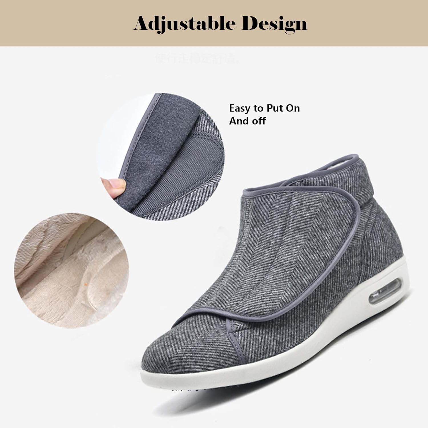 bumuam Diabetic Shoes for Elderly Men,Winter Warm Adjustable Extra Wide Shoes Swollen Feet Diabetic Edema Boots Slippers Indoor Outdoor Diabetic Shoes Men 5.5/Women 6.5