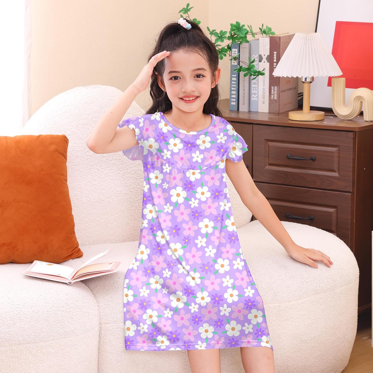 ICOSY 2PCS Girls Nightgowns Toddler Girl Pajamas Flutter Short Sleeve Princess Dress Sleepwear for Girls - Image 6