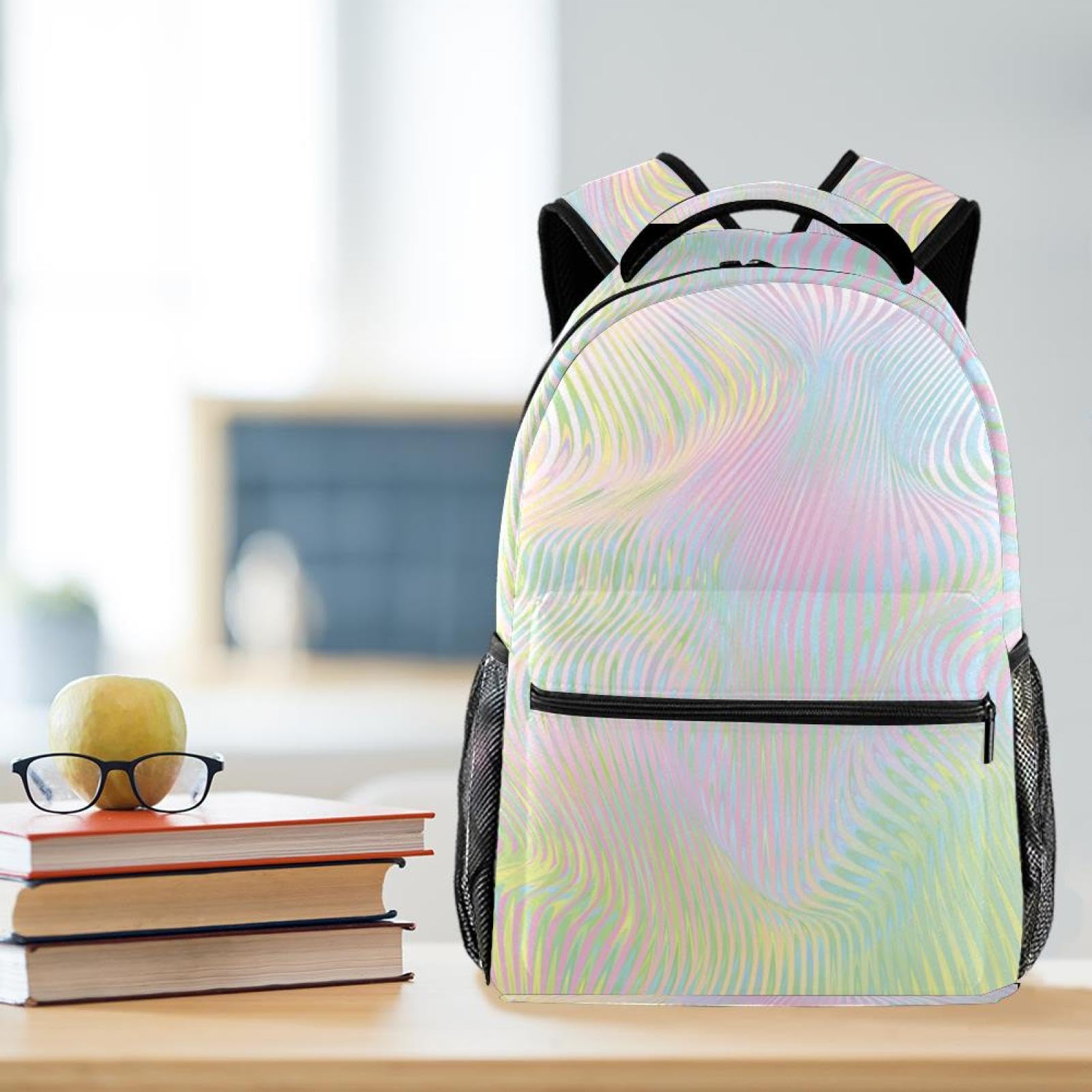 Zaino scolastico per uomini e donne, con linee colorate, da viaggio, per computer portatile, leggero, zaino casual per libri