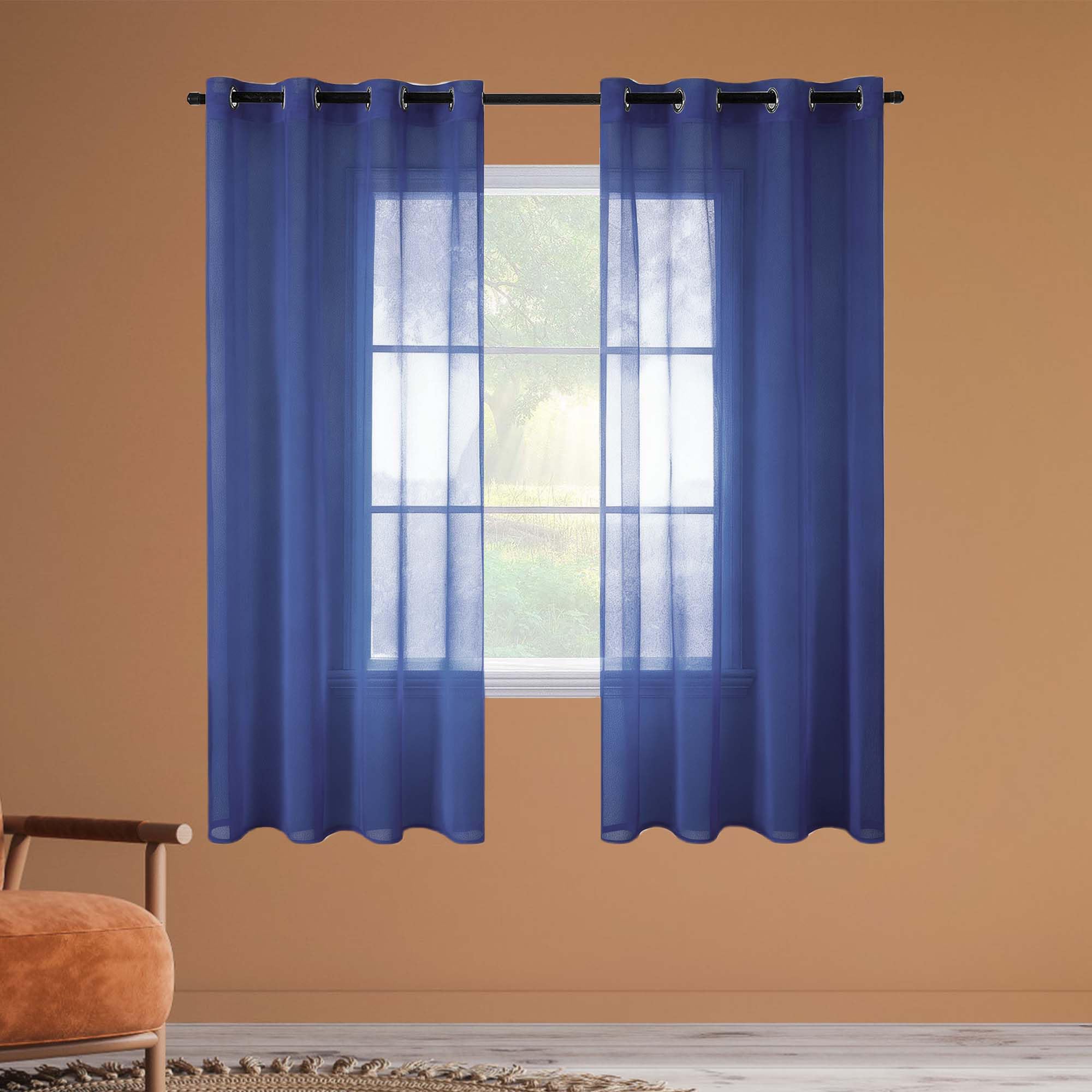 Voilage fenetre chambre doux et esthétique rideau bleu foncé élégant