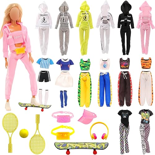 HONLAELLA 24 piezas de trajes deportivos para muñecas y accesorios de tenis de 11.5 pulgadas, ropa de moda y monopatín, 7 juegos para muñeca de niña disponible en Yaxa Venezuela